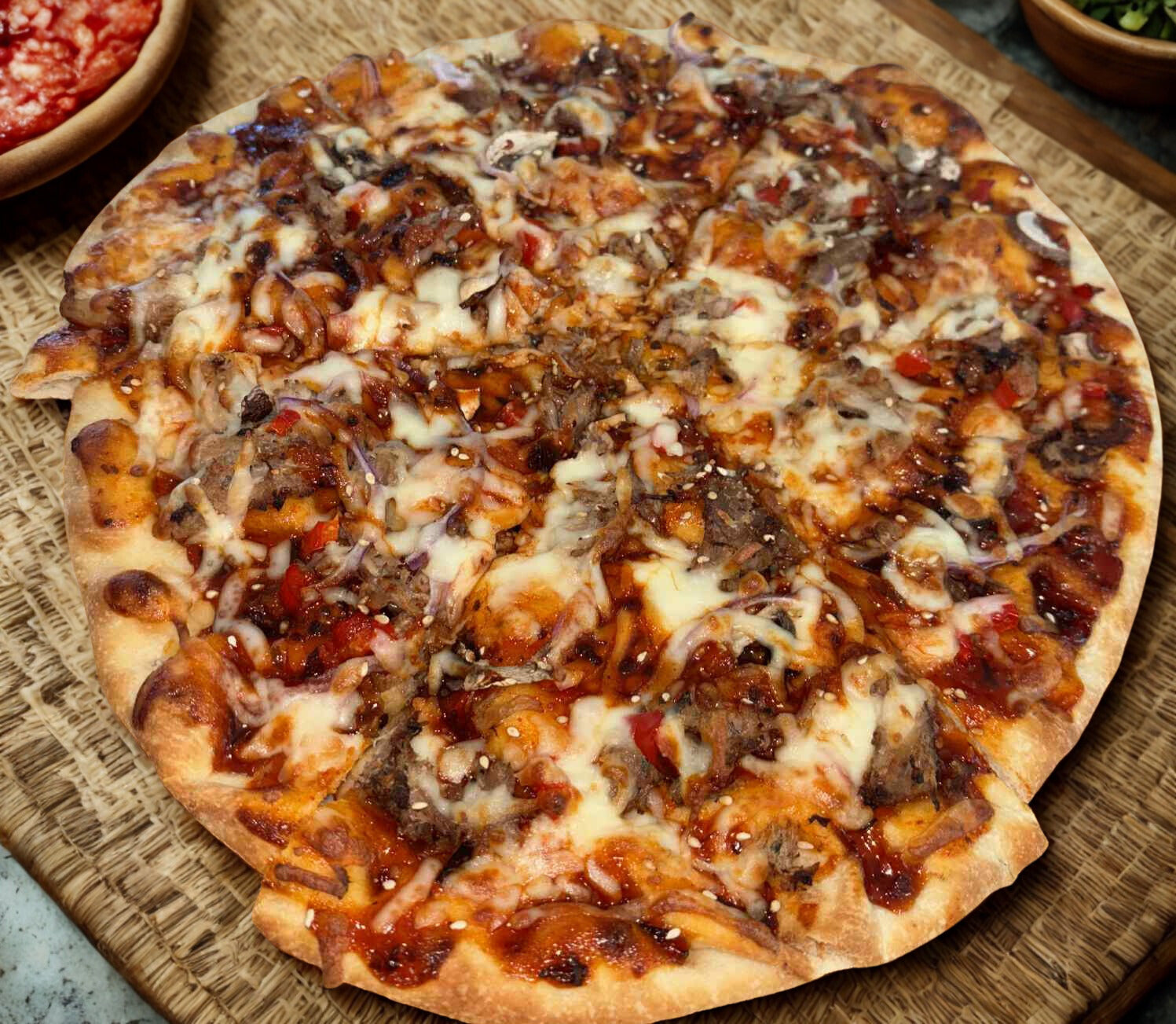 Pizza effiloché de porc BBQ-Coréenne