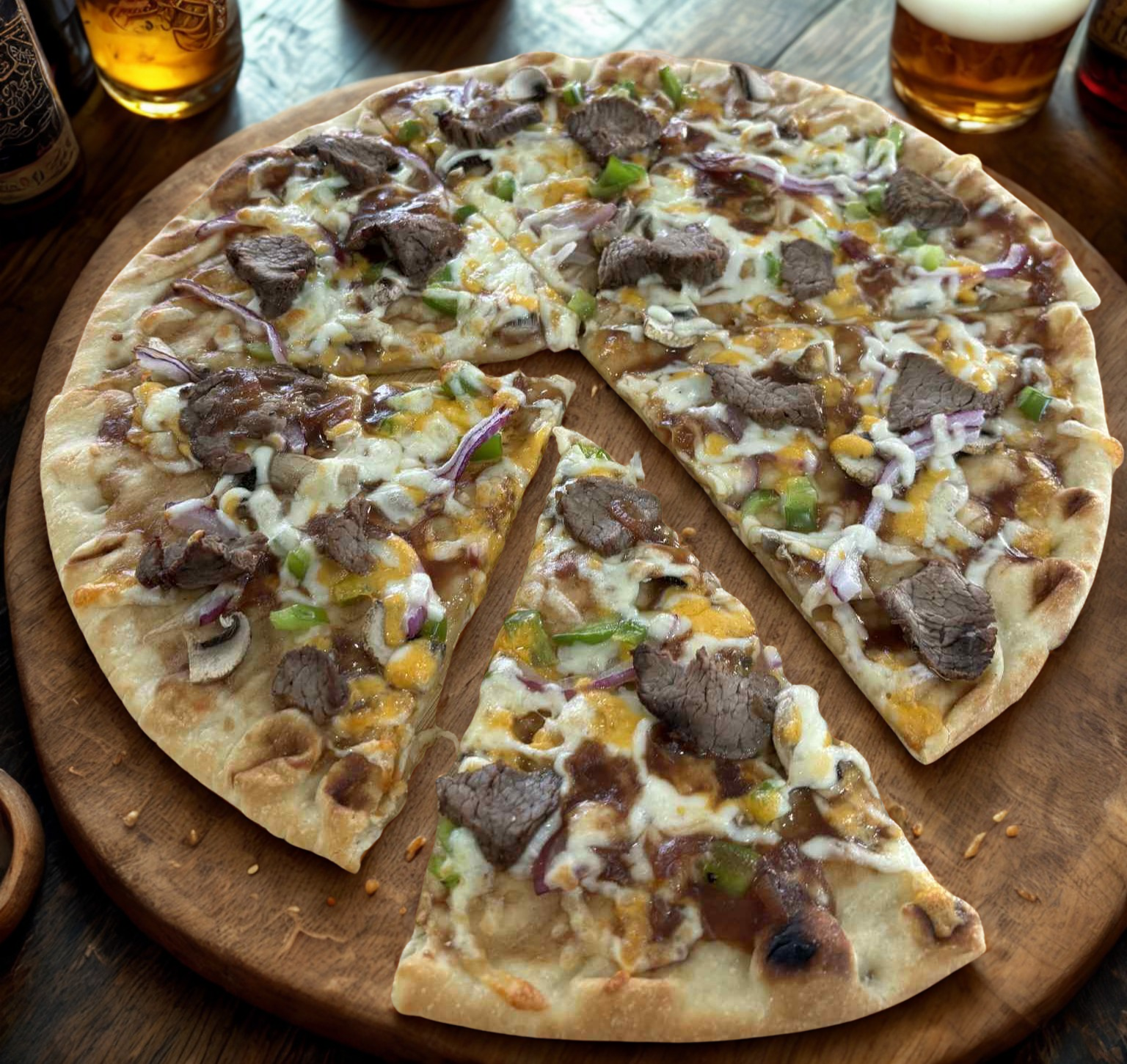 Pizza Boeuf à la bière, sauce demi-glace porto