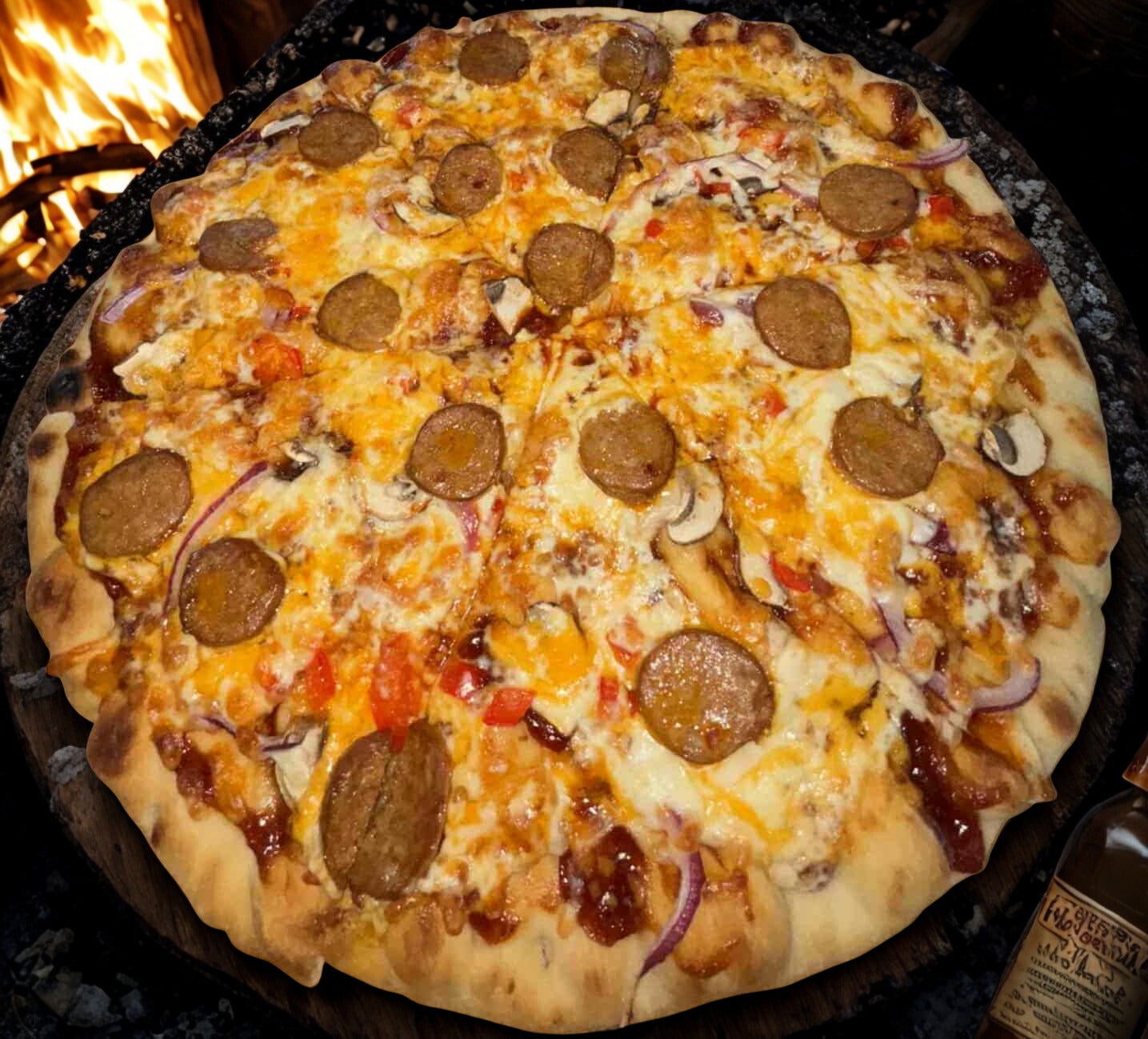 Pizza Merguez de sanglier, sauce BBQ-Whisky